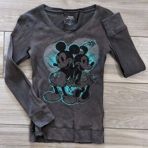 Disney Mickey and Minnie Waffle Knit Long Sleeve Top
